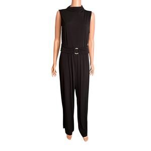 Michael Michael Kors Black Jumpsuit Large Gold Hardware Wide Leg Elegant Stretch